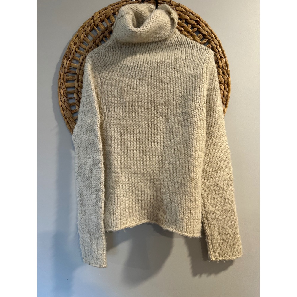 Crossing Pointe Womens Wool Blend Chunky Knit Turtleneck Sweater Oatmeal Beige S